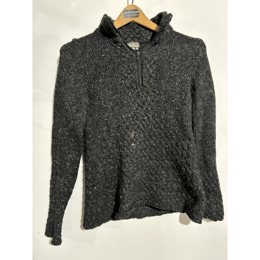 Royal Robins Black Wool Blend 1/4 Zip Pullover Sweater Womens Small Comfort‎
